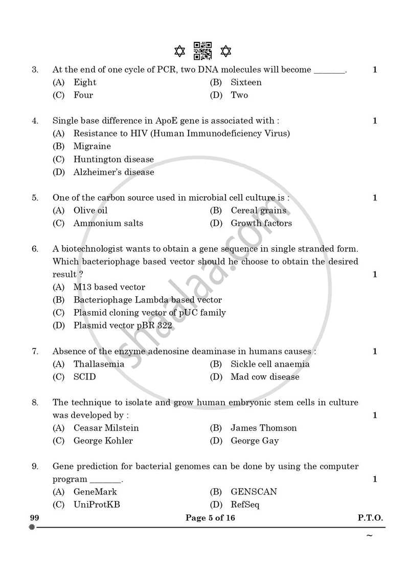Biotechnology 2024-2025 - CBSE 12th - Class 12 - CBSE (Central Board of Secondary Education) question paper with PDF download
