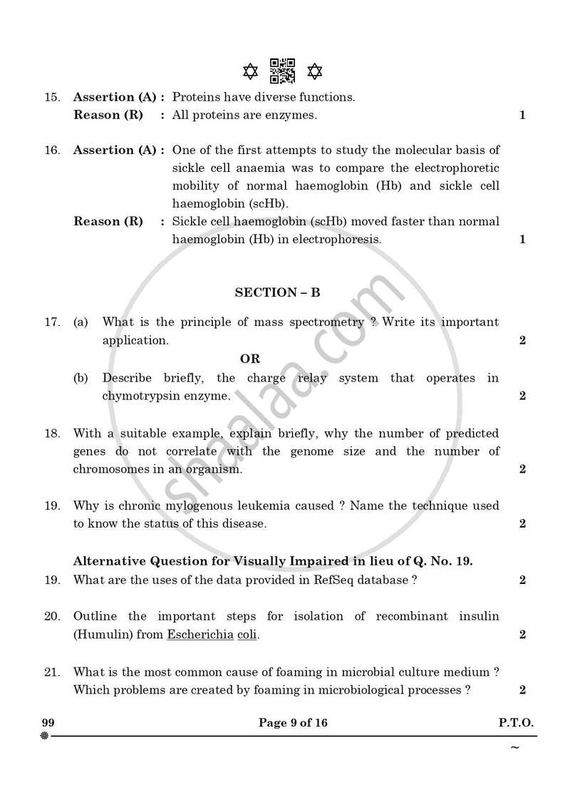 Biotechnology 2024-2025 - CBSE 12th - Class 12 - CBSE (Central Board of Secondary Education) question paper with PDF download