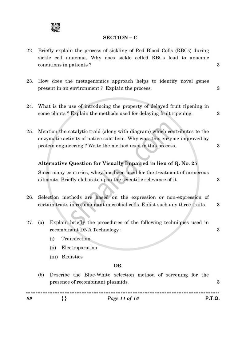 Biotechnology 2025-2026 - CBSE 12th - Class 12 - CBSE (Central Board of Secondary Education) question paper with PDF download
