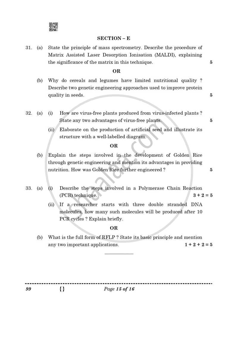Biotechnology 2025-2026 - CBSE 12th - Class 12 - CBSE (Central Board of Secondary Education) question paper with PDF download