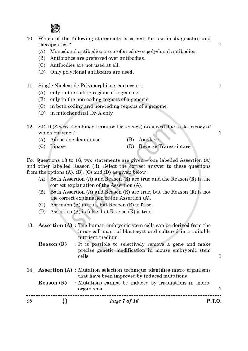 Biotechnology 2025-2026 - CBSE 12th - Class 12 - CBSE (Central Board of Secondary Education) question paper with PDF download