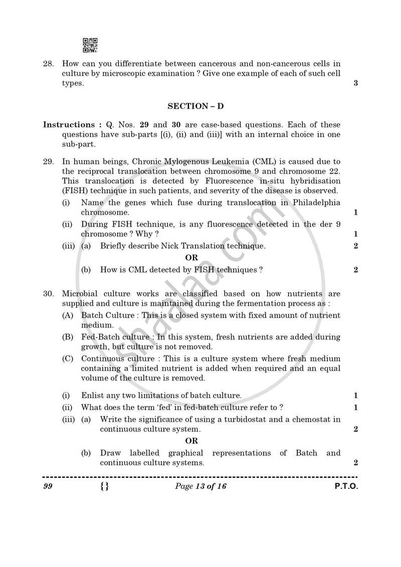 Biotechnology 2025-2026 - CBSE 12th - Class 12 - CBSE (Central Board of Secondary Education) question paper with PDF download
