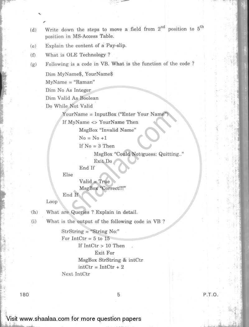 Business Data Processing 2009-2010 - CBSE 12th - Class 12 - CBSE (Central Board of Secondary Education) question paper with PDF download