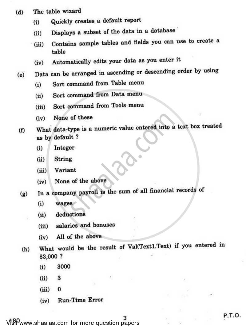 Business Data Processing 2010-2011 - CBSE 12th - Class 12 - CBSE (Central Board of Secondary Education) question paper with PDF download
