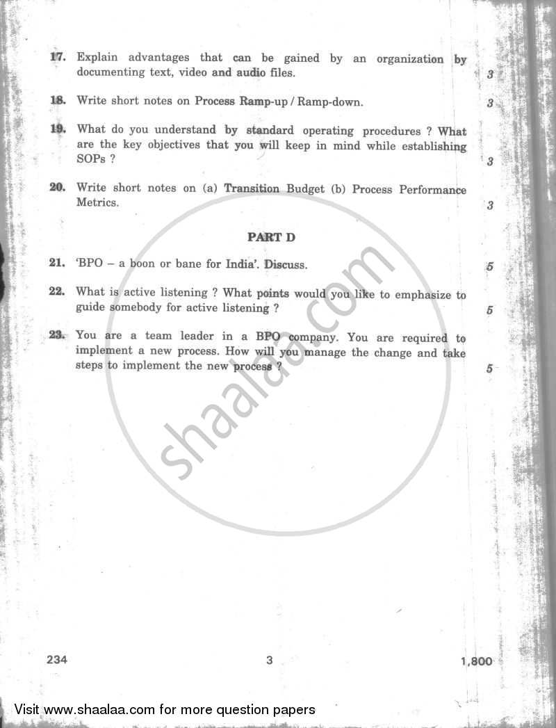 Business Process Outsourcing Skills 2009-2010 - CBSE 12th - Class 12 - CBSE (Central Board of Secondary Education) question paper with PDF download