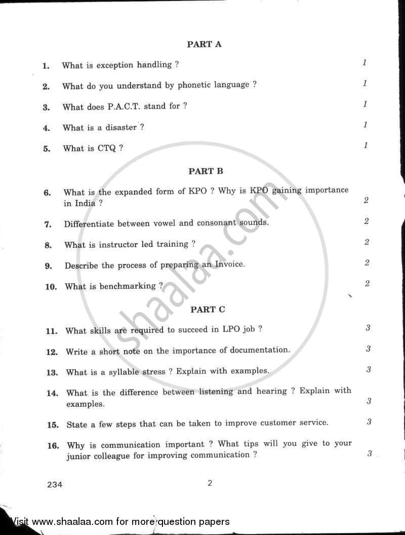 Business Process Outsourcing Skills 2009-2010 - CBSE 12th - Class 12 - CBSE (Central Board of Secondary Education) question paper with PDF download