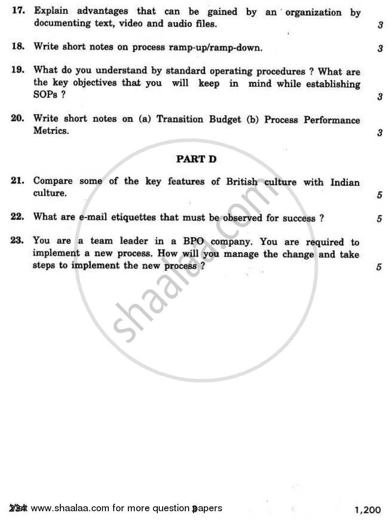 Business Process Outsourcing Skills 2010-2011 - CBSE 12th - Class 12 - CBSE (Central Board of Secondary Education) question paper with PDF download