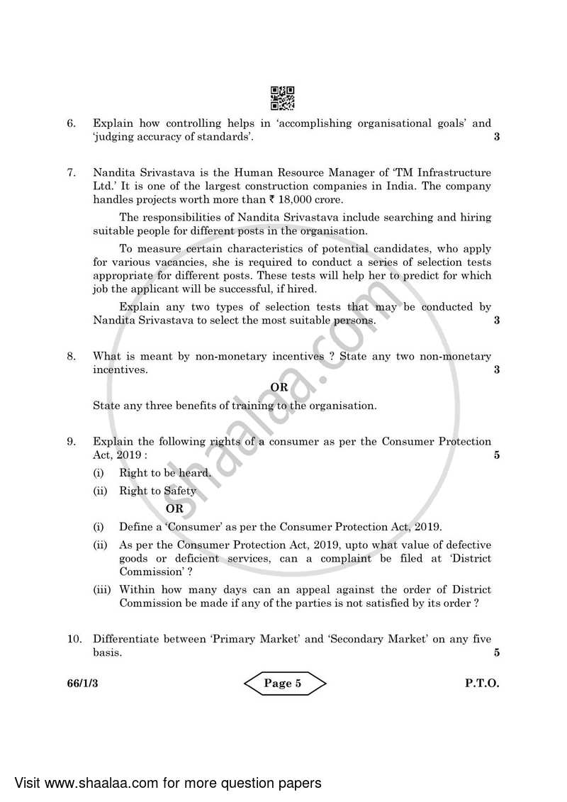 Business Studies 2021-2022 - CBSE 12th - Class 12 - CBSE (Central Board of Secondary Education) question paper with PDF download