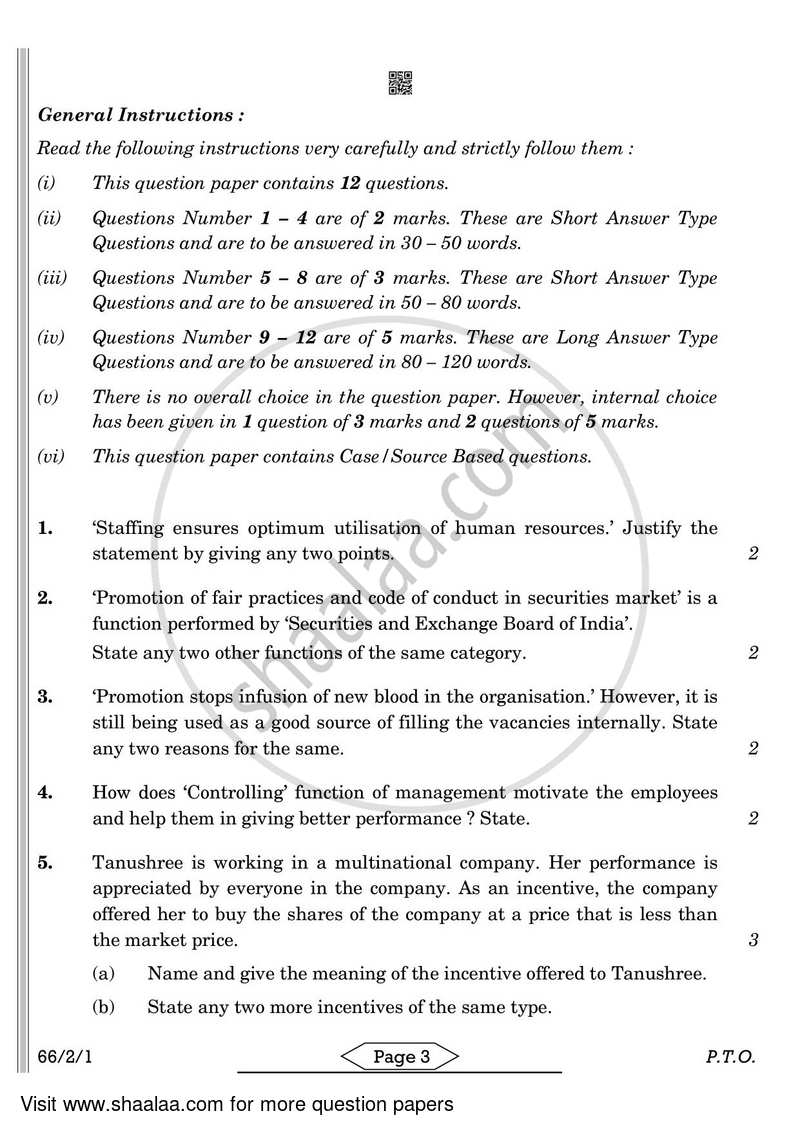 Business Studies 2021-2022 - CBSE 12th - Class 12 - CBSE (Central Board of Secondary Education) question paper with PDF download