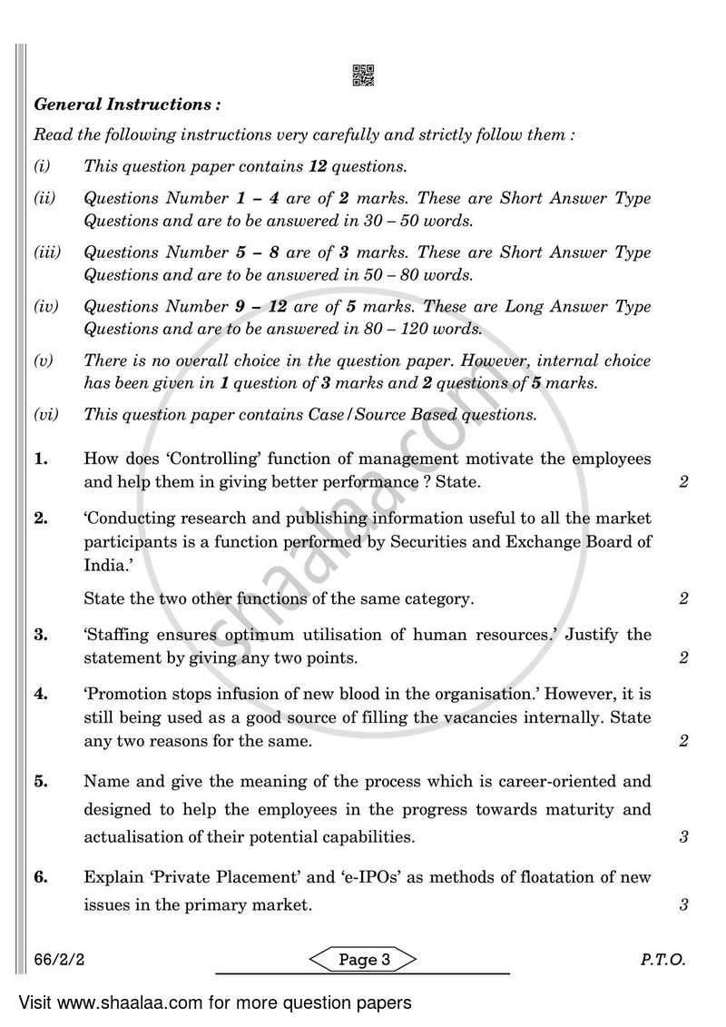 Business Studies 2021-2022 - CBSE 12th - Class 12 - CBSE (Central Board of Secondary Education) question paper with PDF download