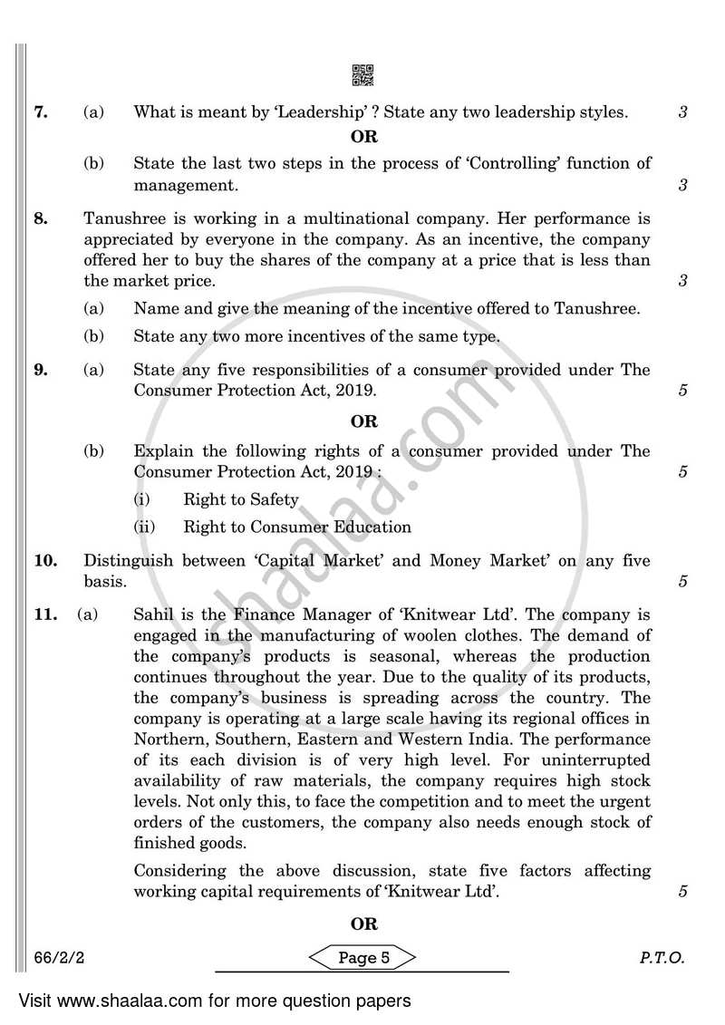 Business Studies 2021-2022 - CBSE 12th - Class 12 - CBSE (Central Board of Secondary Education) question paper with PDF download