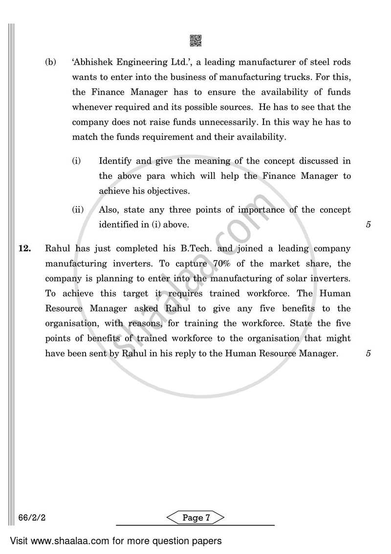 Business Studies 2021-2022 - CBSE 12th - Class 12 - CBSE (Central Board of Secondary Education) question paper with PDF download