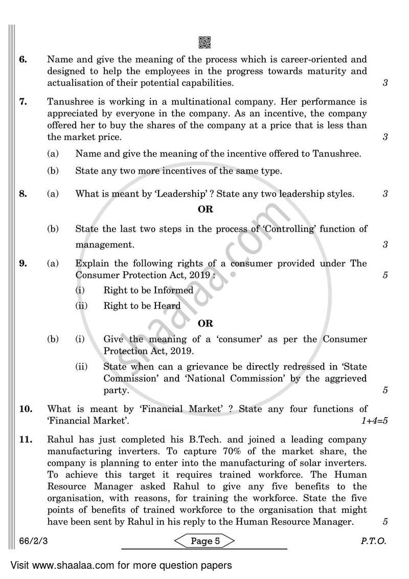 Business Studies 2021-2022 - CBSE 12th - Class 12 - CBSE (Central Board of Secondary Education) question paper with PDF download
