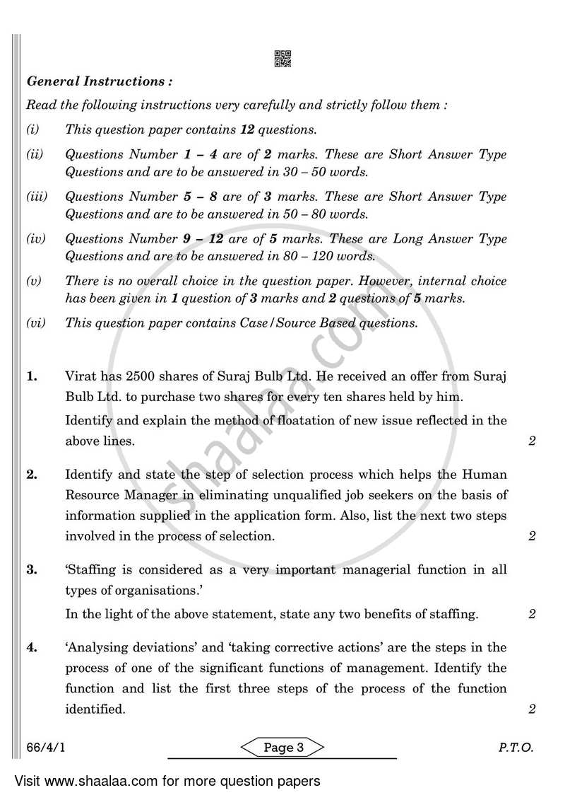 Business Studies 2021-2022 - CBSE 12th - Class 12 - CBSE (Central Board of Secondary Education) question paper with PDF download