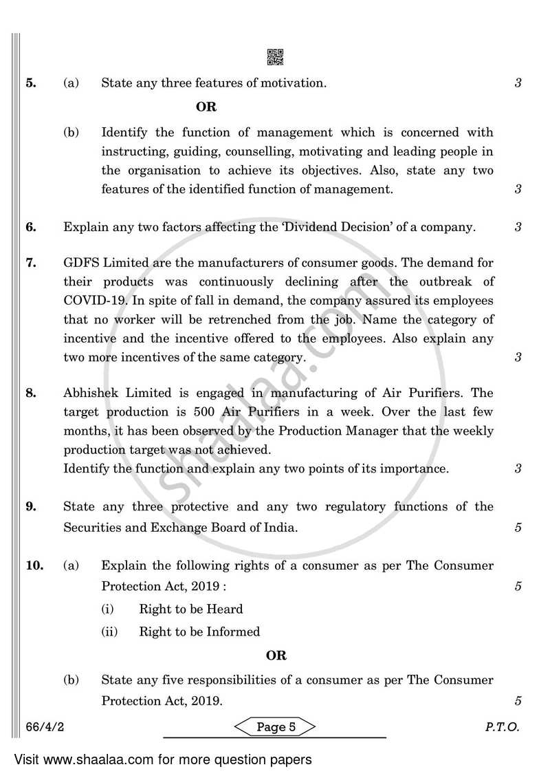 Business Studies 2021-2022 - CBSE 12th - Class 12 - CBSE (Central Board of Secondary Education) question paper with PDF download