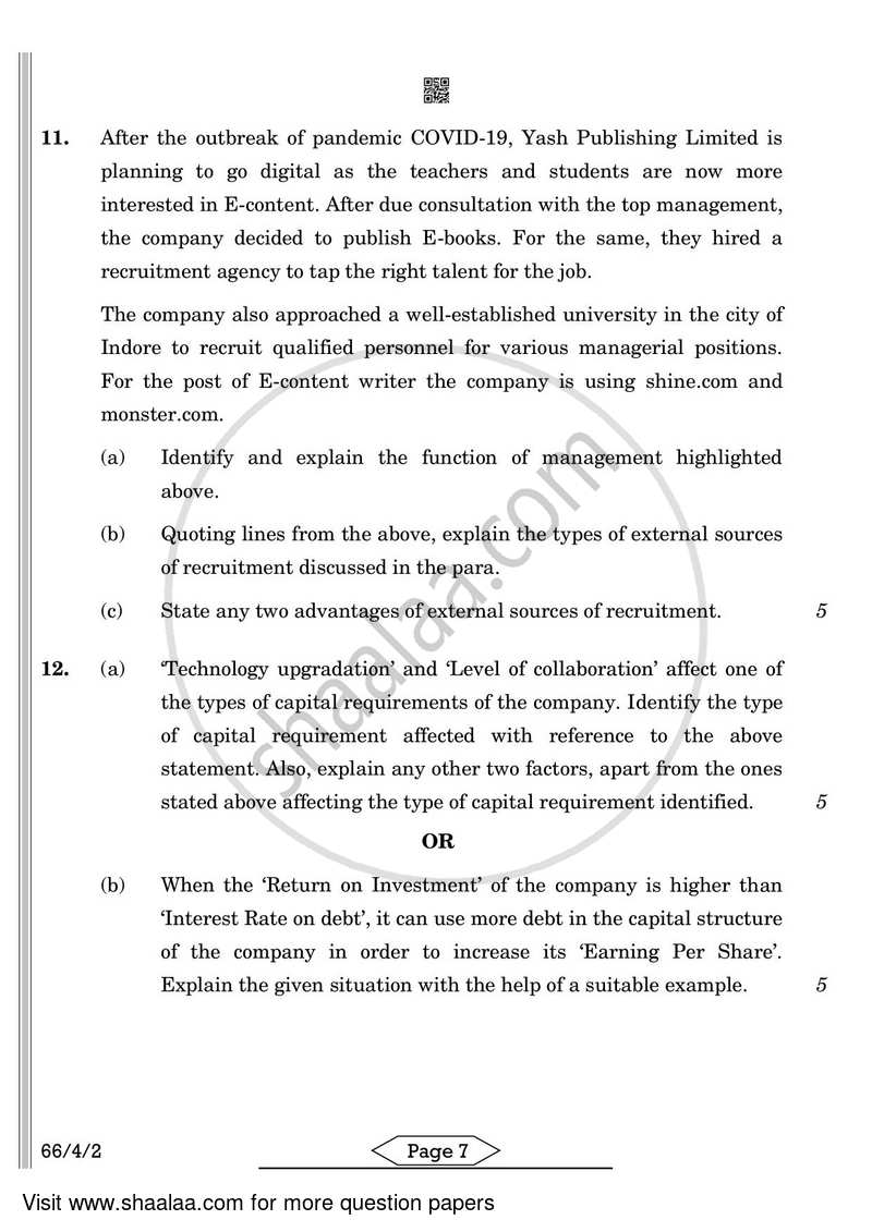 Business Studies 2021-2022 - CBSE 12th - Class 12 - CBSE (Central Board of Secondary Education) question paper with PDF download