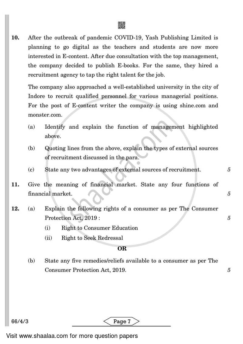 Business Studies 2021-2022 - CBSE 12th - Class 12 - CBSE (Central Board of Secondary Education) question paper with PDF download