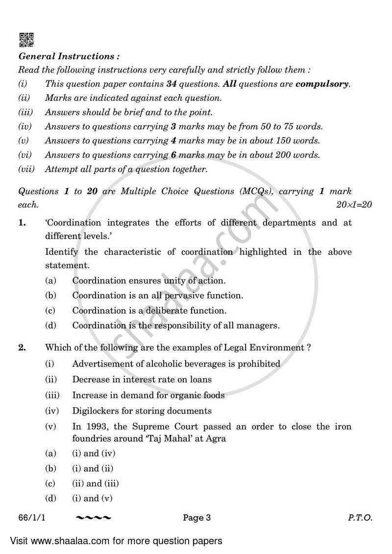 Business Studies 2022-2023 - CBSE 12th - Class 12 - CBSE (Central Board of Secondary Education) question paper with PDF download