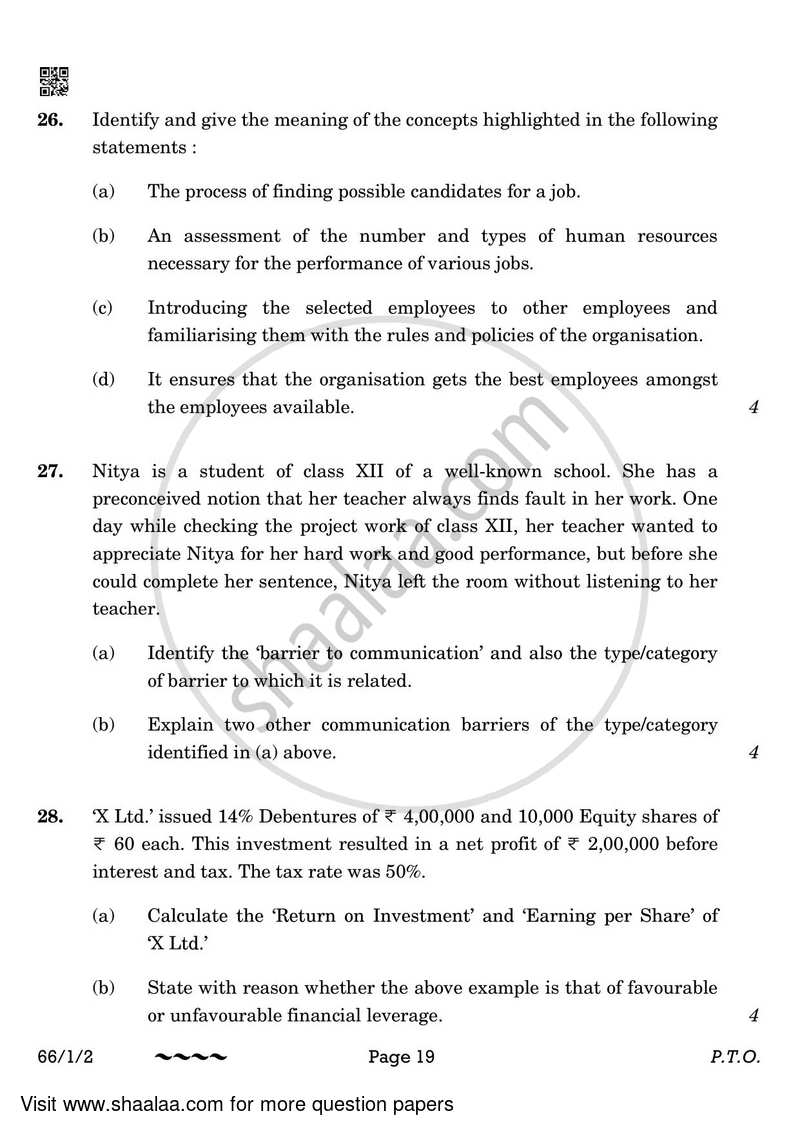 Business Studies 2022-2023 - CBSE 12th - Class 12 - CBSE (Central Board of Secondary Education) question paper with PDF download