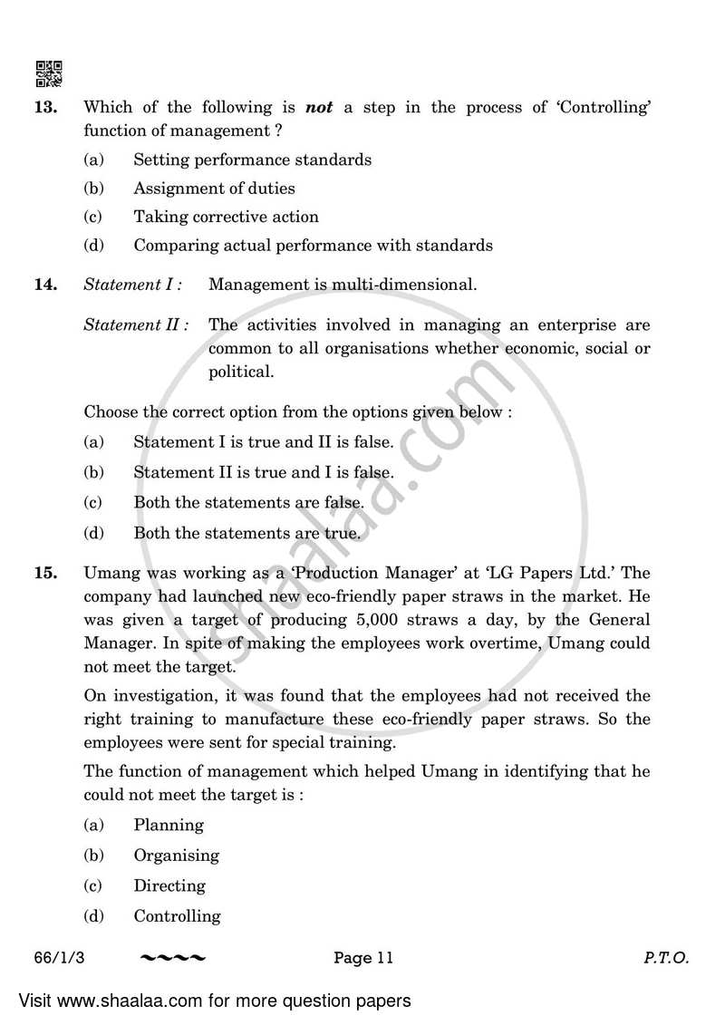 Business Studies 2022-2023 - CBSE 12th - Class 12 - CBSE (Central Board of Secondary Education) question paper with PDF download