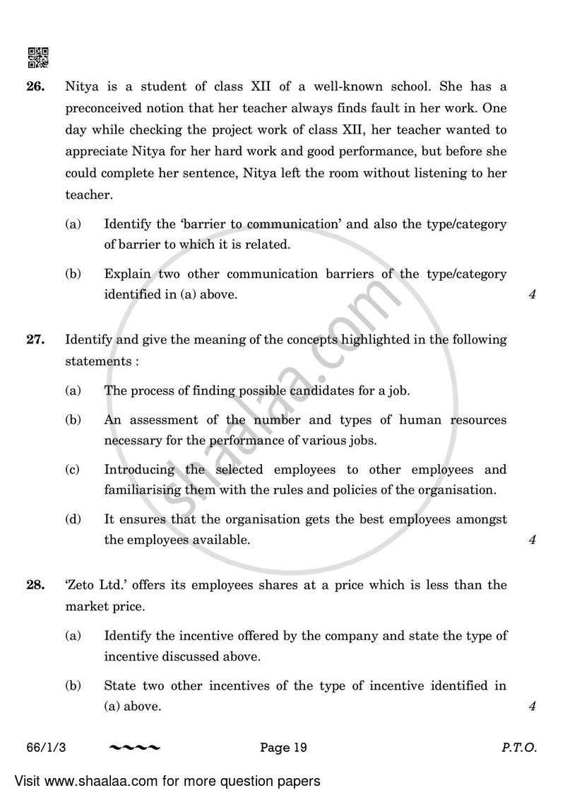 Business Studies 2022-2023 - CBSE 12th - Class 12 - CBSE (Central Board of Secondary Education) question paper with PDF download