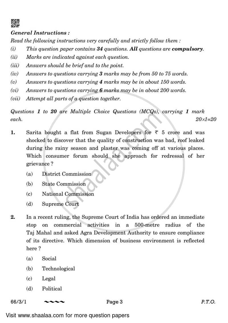 Business Studies 2022-2023 - CBSE 12th - Class 12 - CBSE (Central Board of Secondary Education) question paper with PDF download