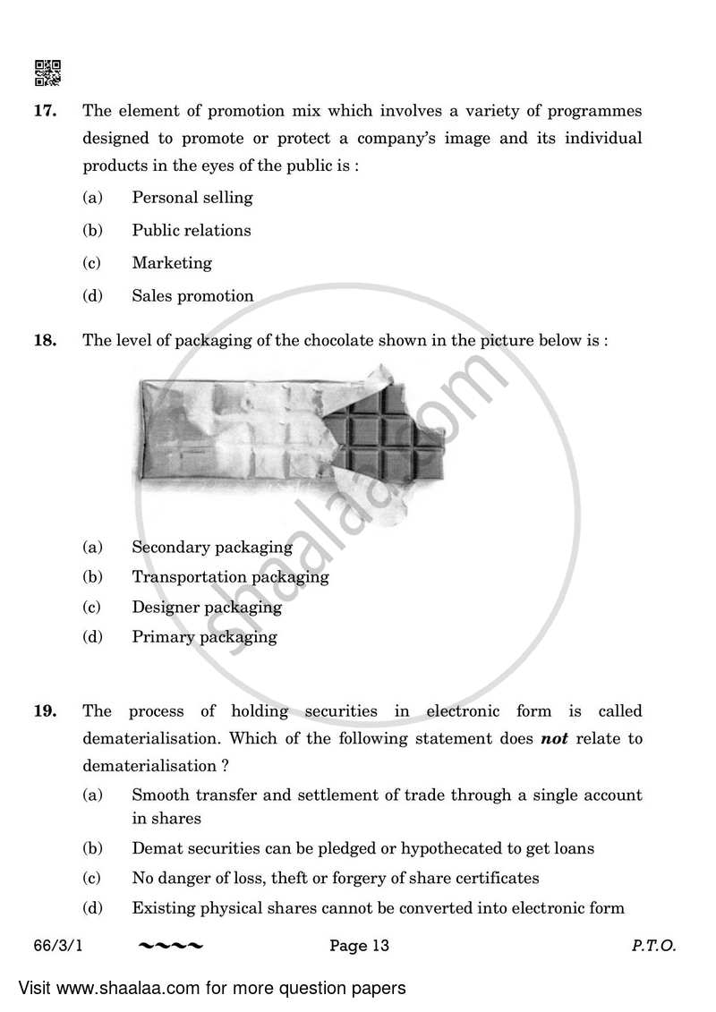 Business Studies 2022-2023 - CBSE 12th - Class 12 - CBSE (Central Board of Secondary Education) question paper with PDF download