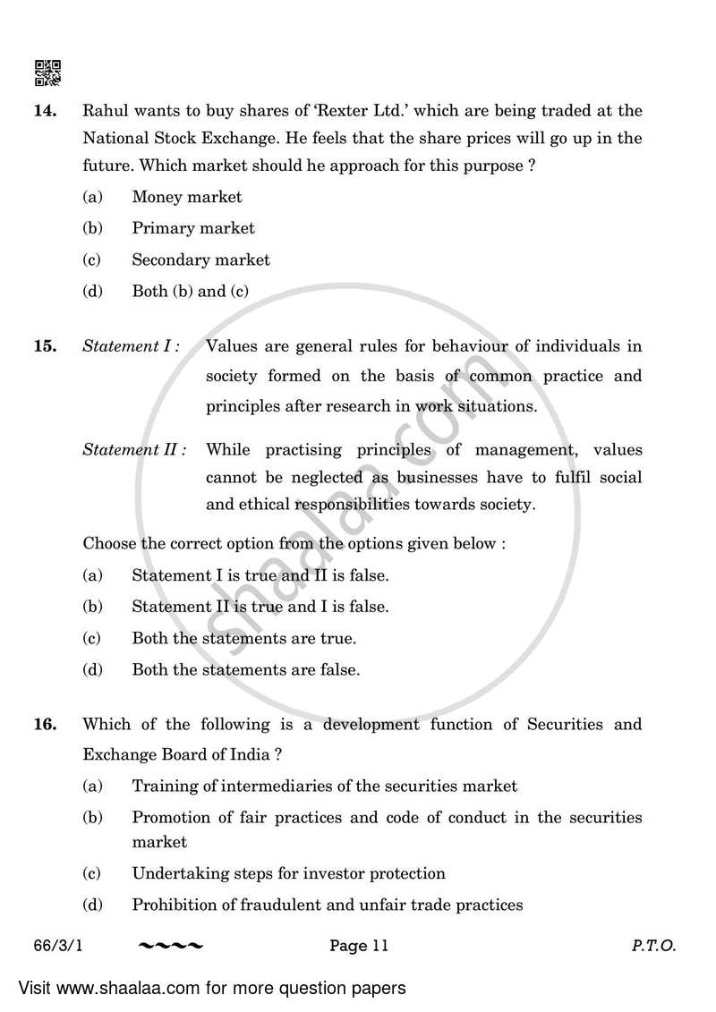 Business Studies 2022-2023 - CBSE 12th - Class 12 - CBSE (Central Board of Secondary Education) question paper with PDF download