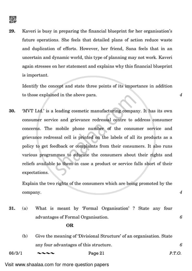Business Studies 2022-2023 - CBSE 12th - Class 12 - CBSE (Central Board of Secondary Education) question paper with PDF download