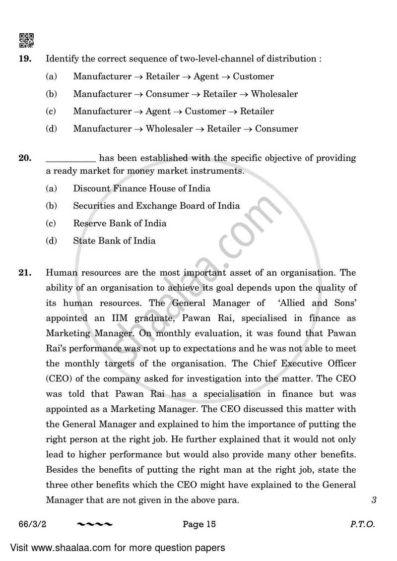 Business Studies 2022-2023 - CBSE 12th - Class 12 - CBSE (Central Board of Secondary Education) question paper with PDF download