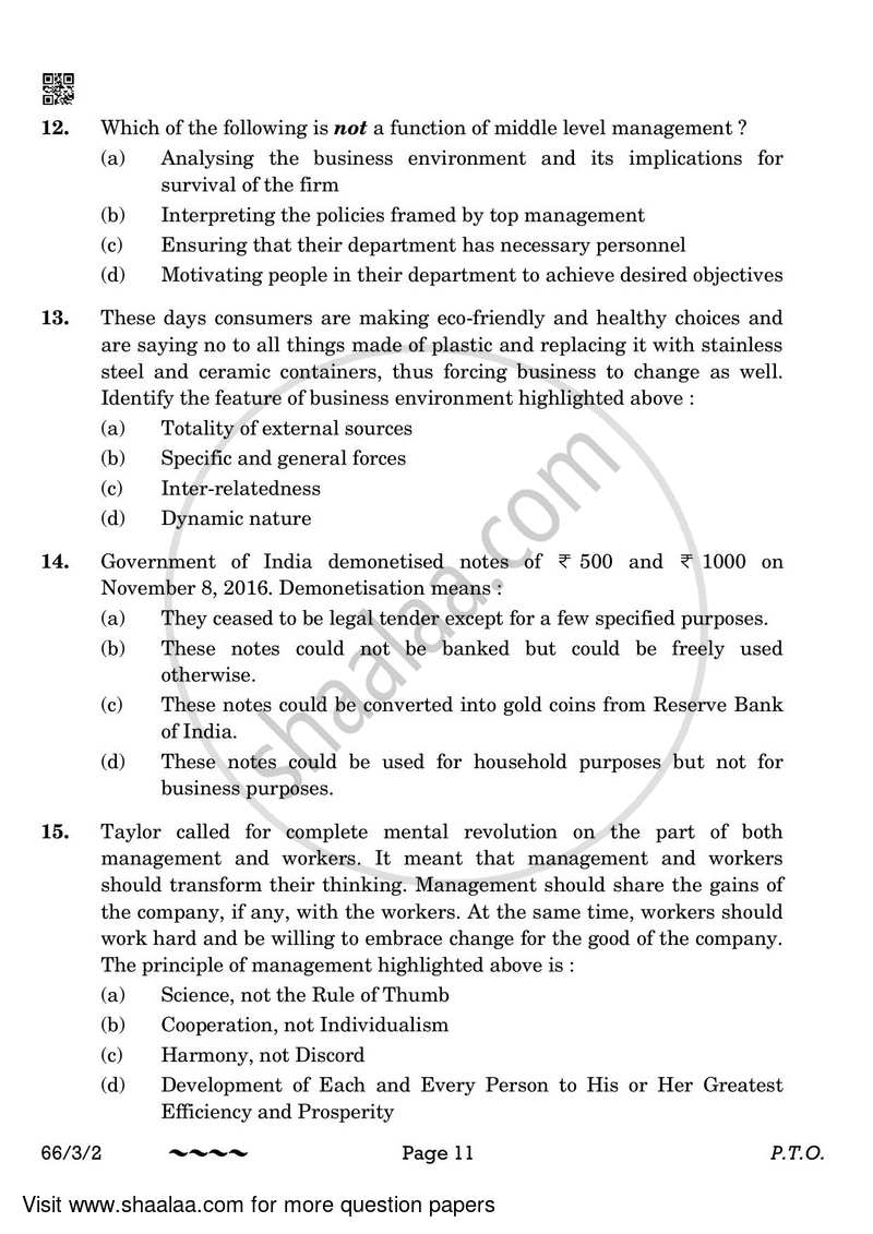 Business Studies 2022-2023 - CBSE 12th - Class 12 - CBSE (Central Board of Secondary Education) question paper with PDF download