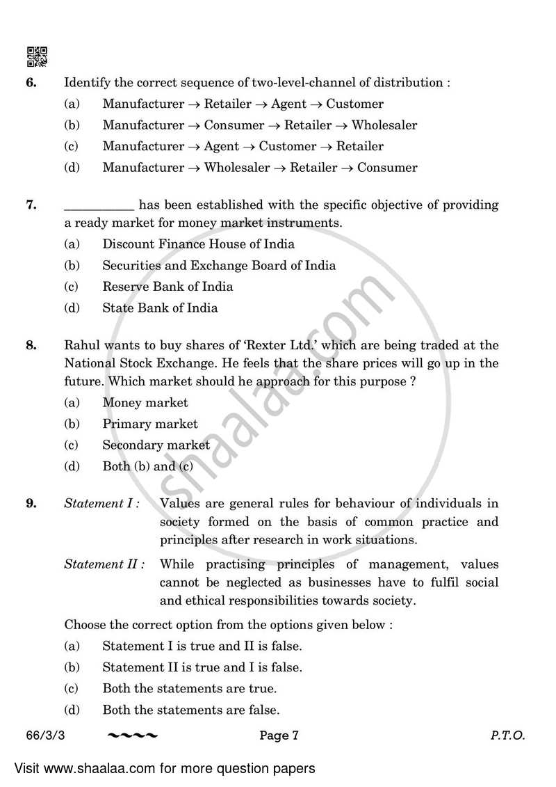 Business Studies 2022-2023 - CBSE 12th - Class 12 - CBSE (Central Board of Secondary Education) question paper with PDF download
