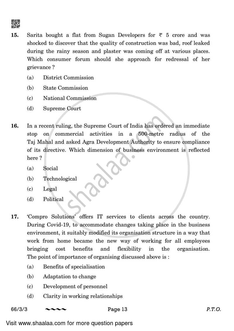 Business Studies 2022-2023 - CBSE 12th - Class 12 - CBSE (Central Board of Secondary Education) question paper with PDF download