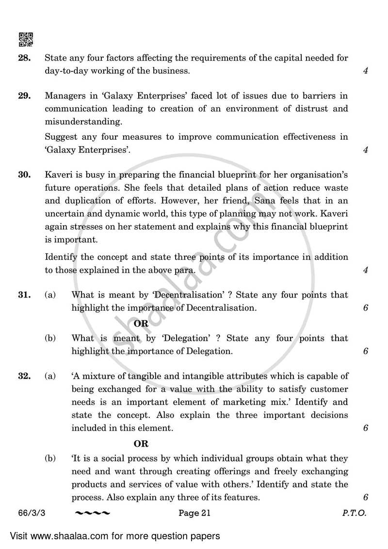 Business Studies 2022-2023 - CBSE 12th - Class 12 - CBSE (Central Board of Secondary Education) question paper with PDF download