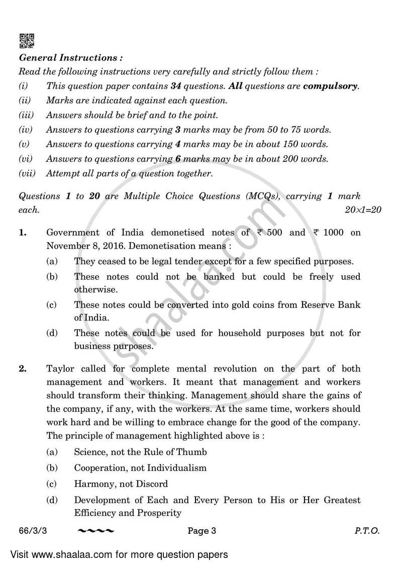 Business Studies 2022-2023 - CBSE 12th - Class 12 - CBSE (Central Board of Secondary Education) question paper with PDF download