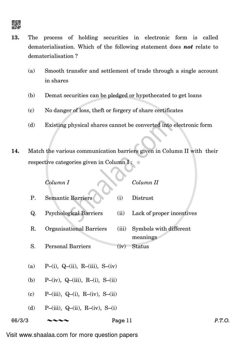 Business Studies 2022-2023 - CBSE 12th - Class 12 - CBSE (Central Board of Secondary Education) question paper with PDF download