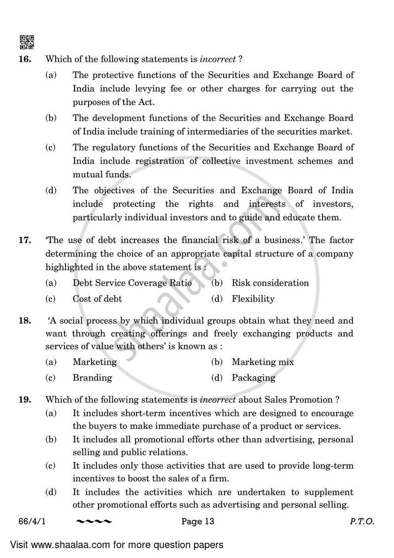 Business Studies 2022-2023 - CBSE 12th - Class 12 - CBSE (Central Board of Secondary Education) question paper with PDF download
