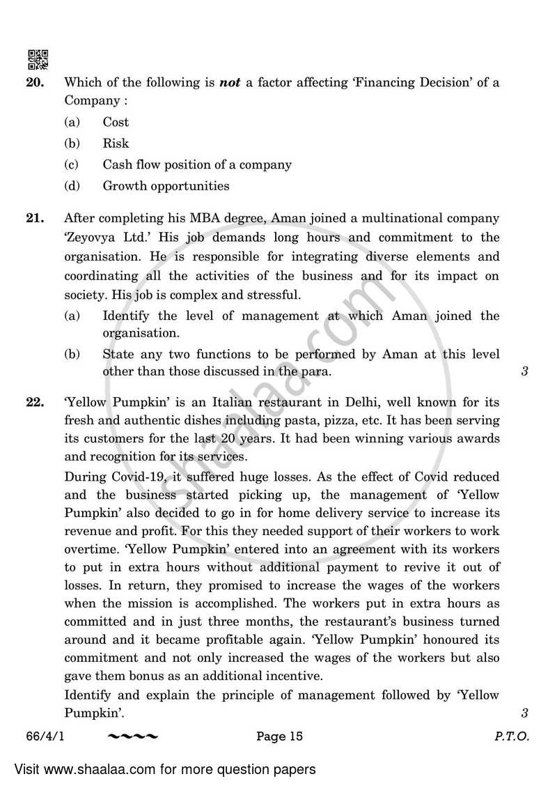 Business Studies 2022-2023 - CBSE 12th - Class 12 - CBSE (Central Board of Secondary Education) question paper with PDF download