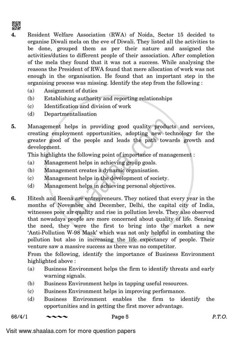 Business Studies 2022-2023 - CBSE 12th - Class 12 - CBSE (Central Board of Secondary Education) question paper with PDF download