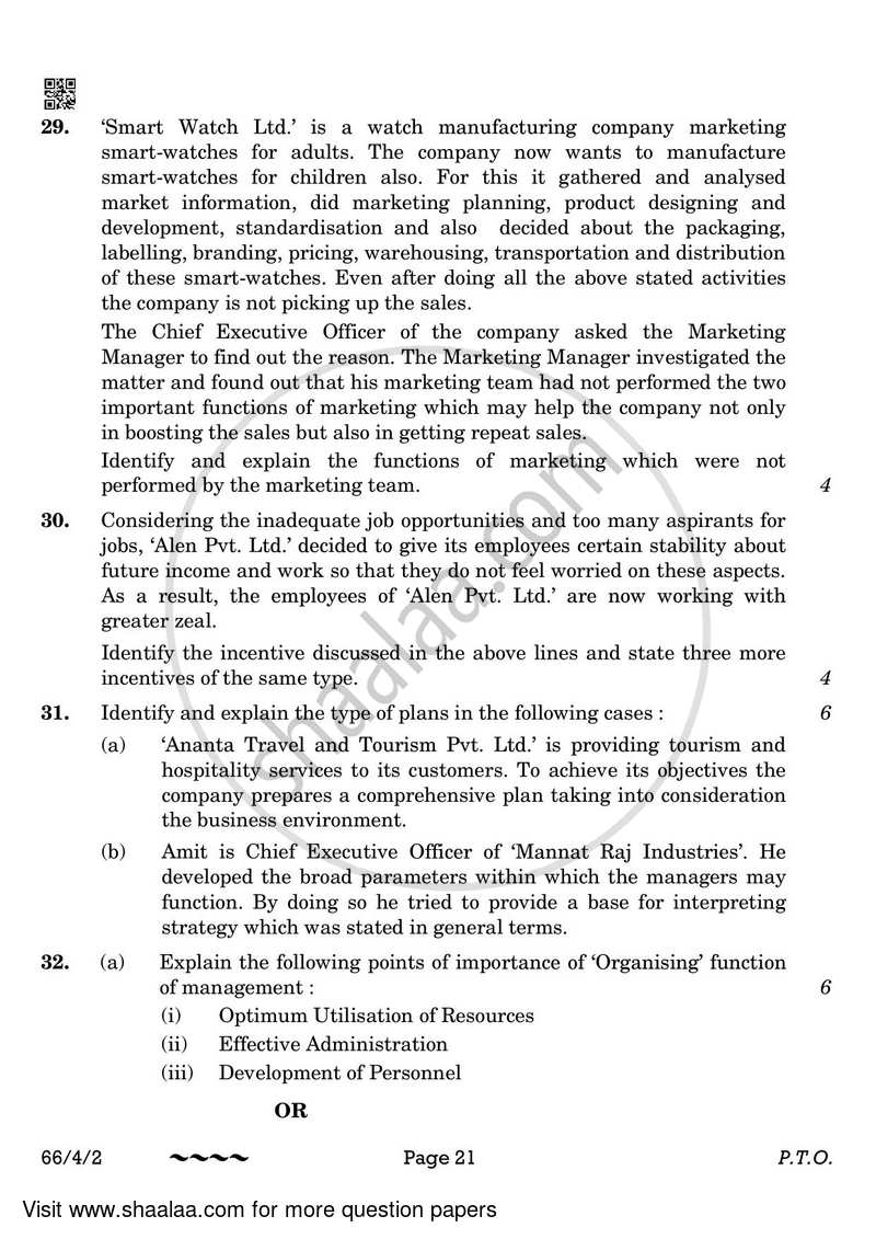 Business Studies 2022-2023 - CBSE 12th - Class 12 - CBSE (Central Board of Secondary Education) question paper with PDF download