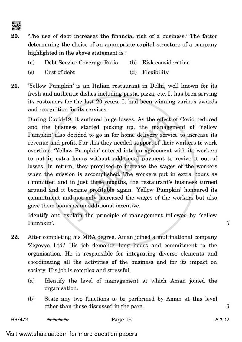 Business Studies 2022-2023 - CBSE 12th - Class 12 - CBSE (Central Board of Secondary Education) question paper with PDF download