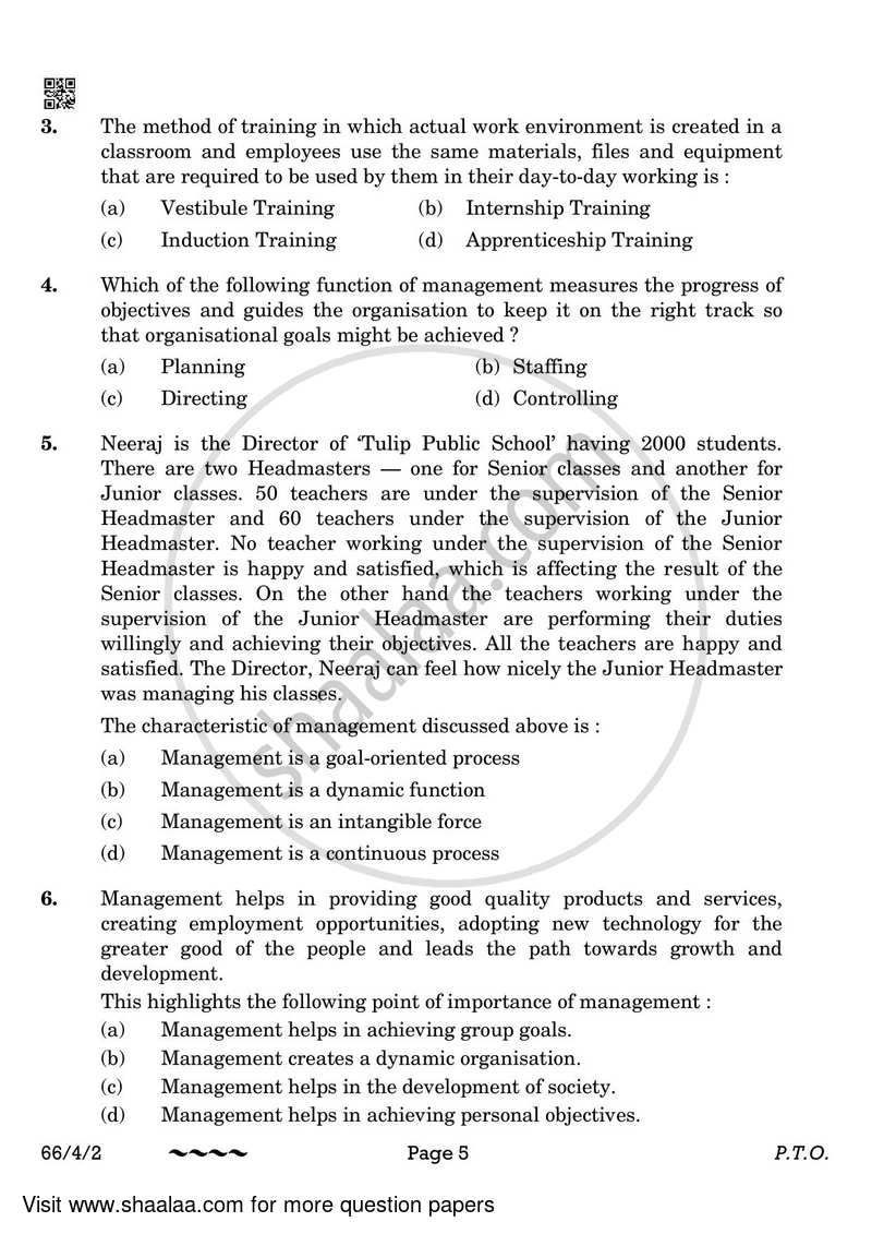 Business Studies 2022-2023 - CBSE 12th - Class 12 - CBSE (Central Board of Secondary Education) question paper with PDF download