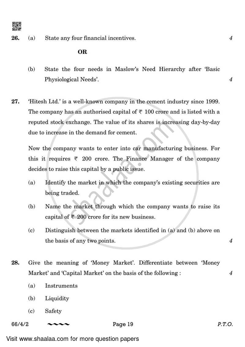 Business Studies 2022-2023 - CBSE 12th - Class 12 - CBSE (Central Board of Secondary Education) question paper with PDF download