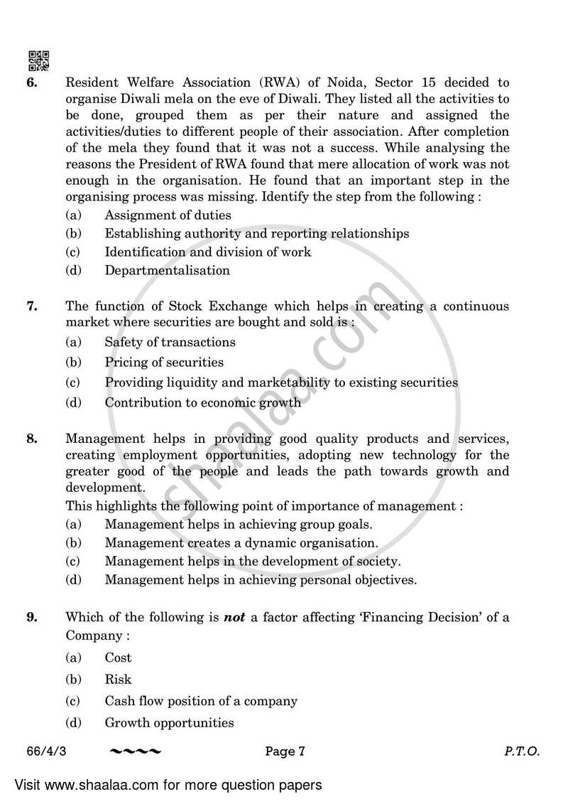 Business Studies 2022-2023 - CBSE 12th - Class 12 - CBSE (Central Board of Secondary Education) question paper with PDF download