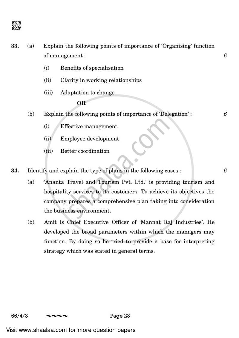 Business Studies 2022-2023 - CBSE 12th - Class 12 - CBSE (Central Board of Secondary Education) question paper with PDF download