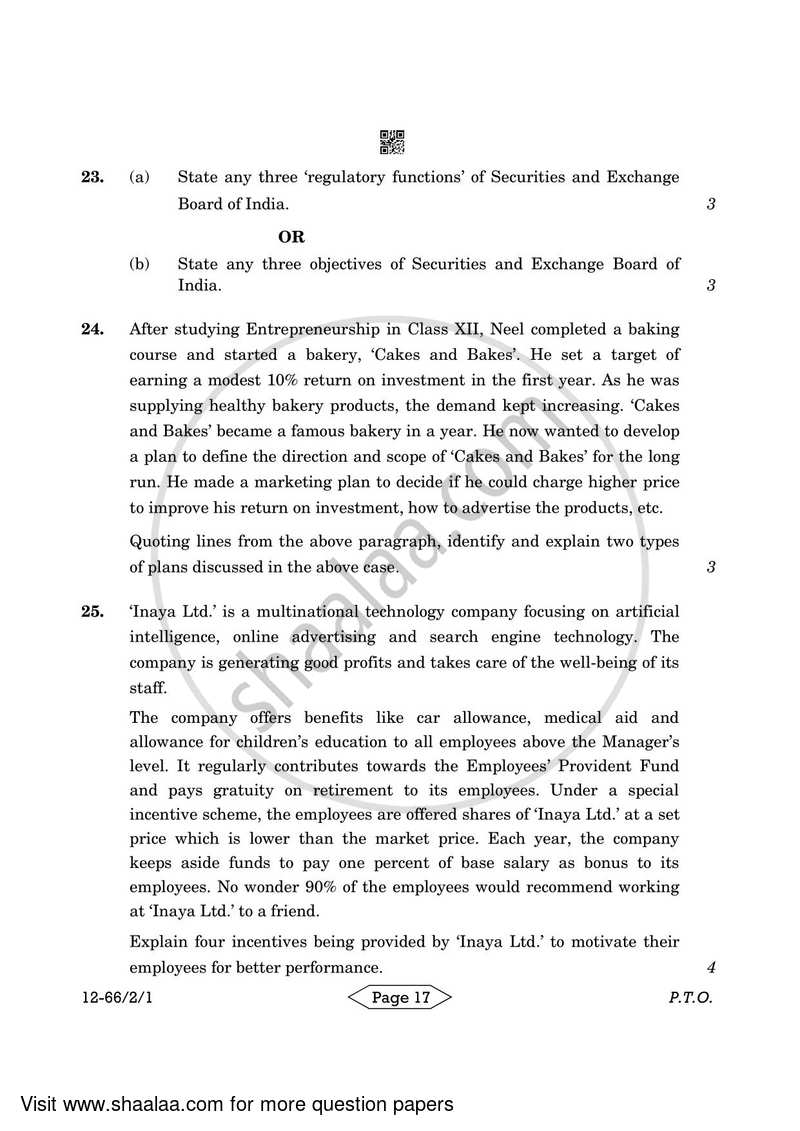 Business Studies 2023-2024 - CBSE 12th - Class 12 - CBSE (Central Board of Secondary Education) question paper with PDF download