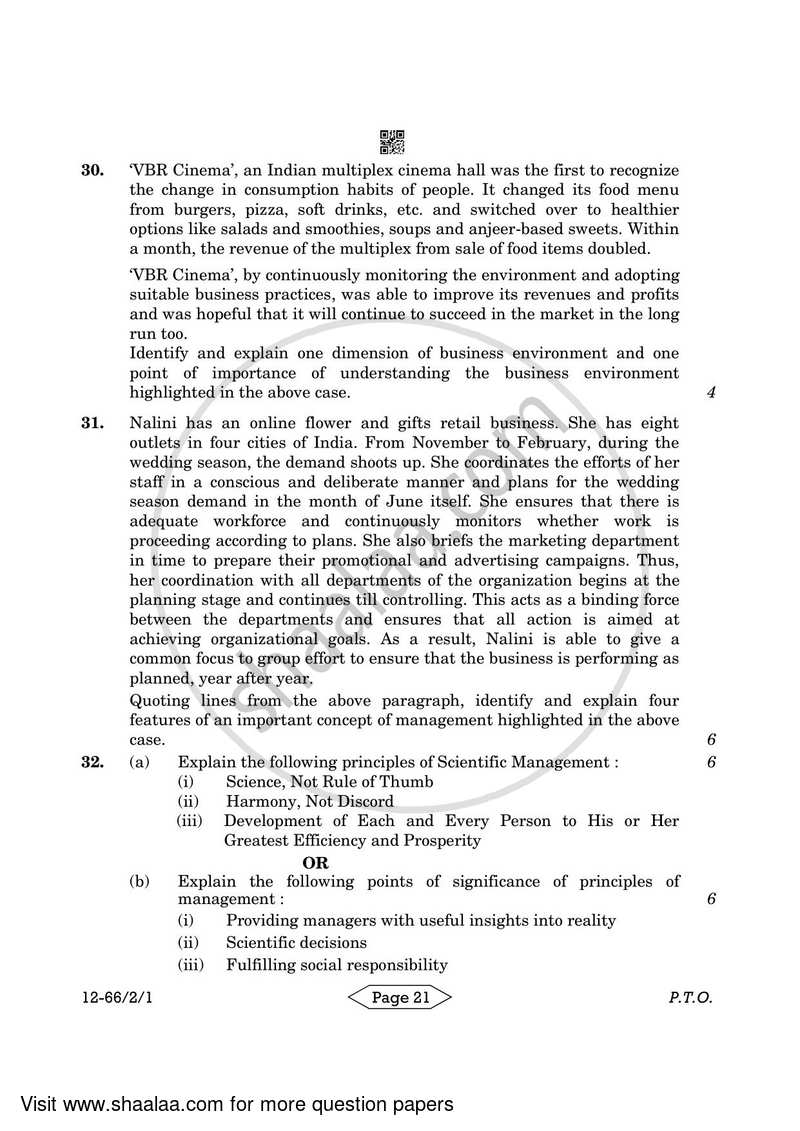 Business Studies 2023-2024 - CBSE 12th - Class 12 - CBSE (Central Board of Secondary Education) question paper with PDF download