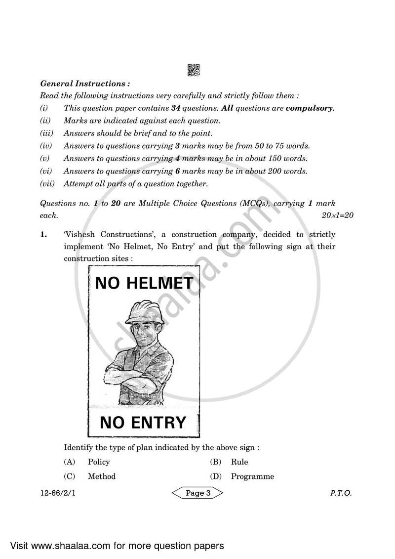 Business Studies 2023-2024 - CBSE 12th - Class 12 - CBSE (Central Board of Secondary Education) question paper with PDF download