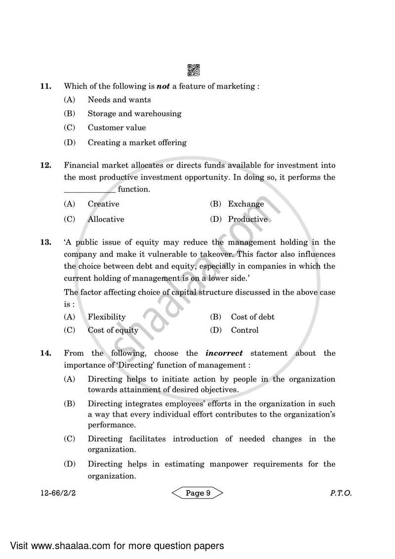 Business Studies 2023-2024 - CBSE 12th - Class 12 - CBSE (Central Board of Secondary Education) question paper with PDF download