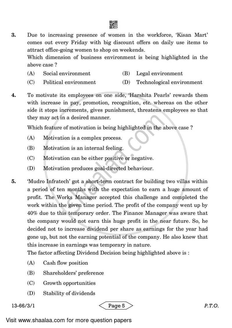 Business Studies 2023-2024 - CBSE 12th - Class 12 - CBSE (Central Board of Secondary Education) question paper with PDF download